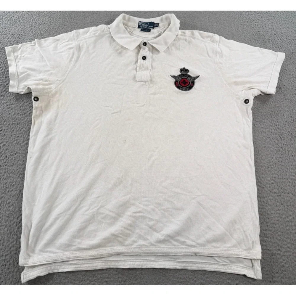 Polo Ralph Lauren Polo Shirt Men White 2XL Arms Rec Rugby Cross Wings Custom Fit